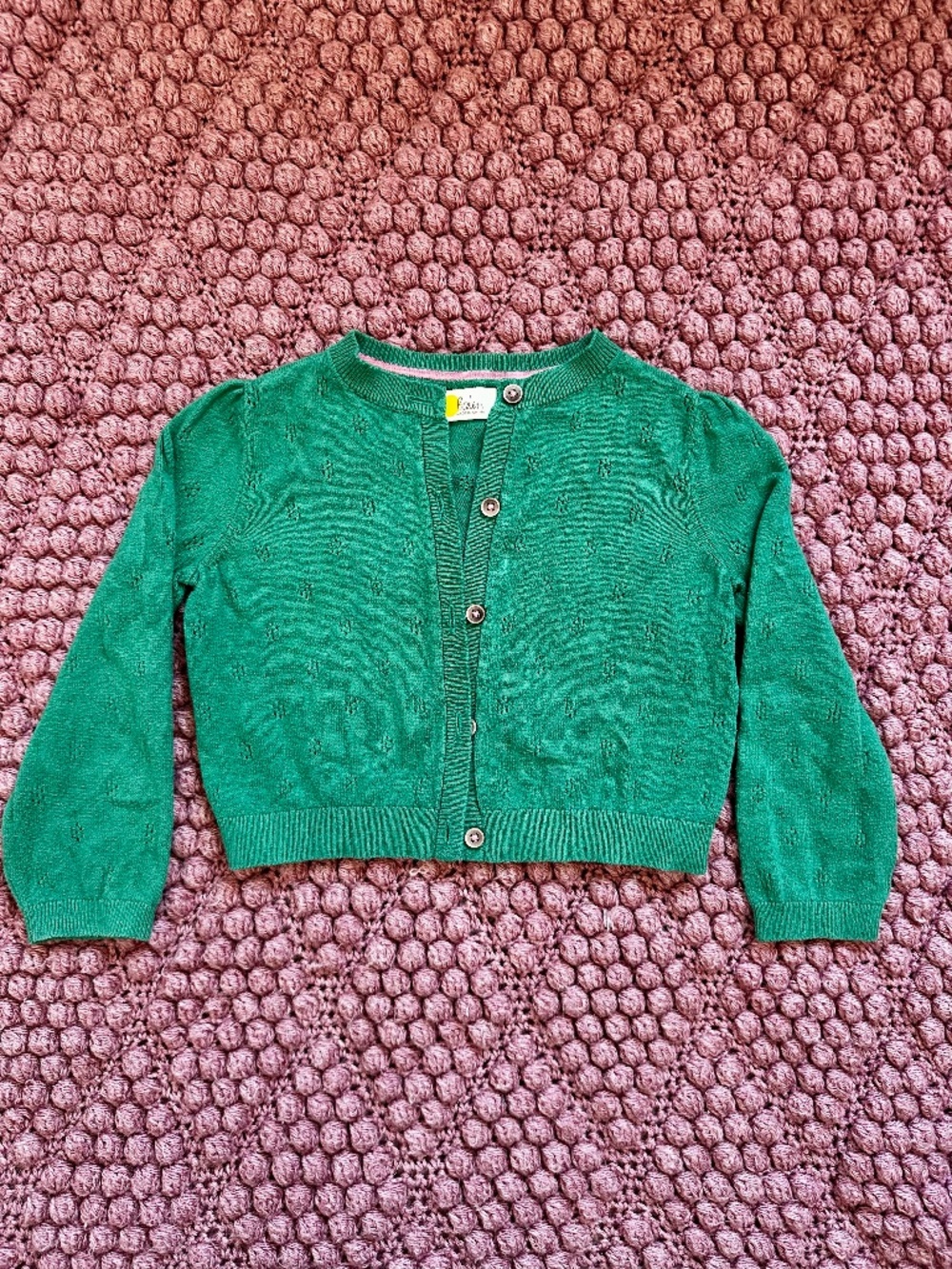Mini Boden Green Pointelle Cardigan Size 3-4